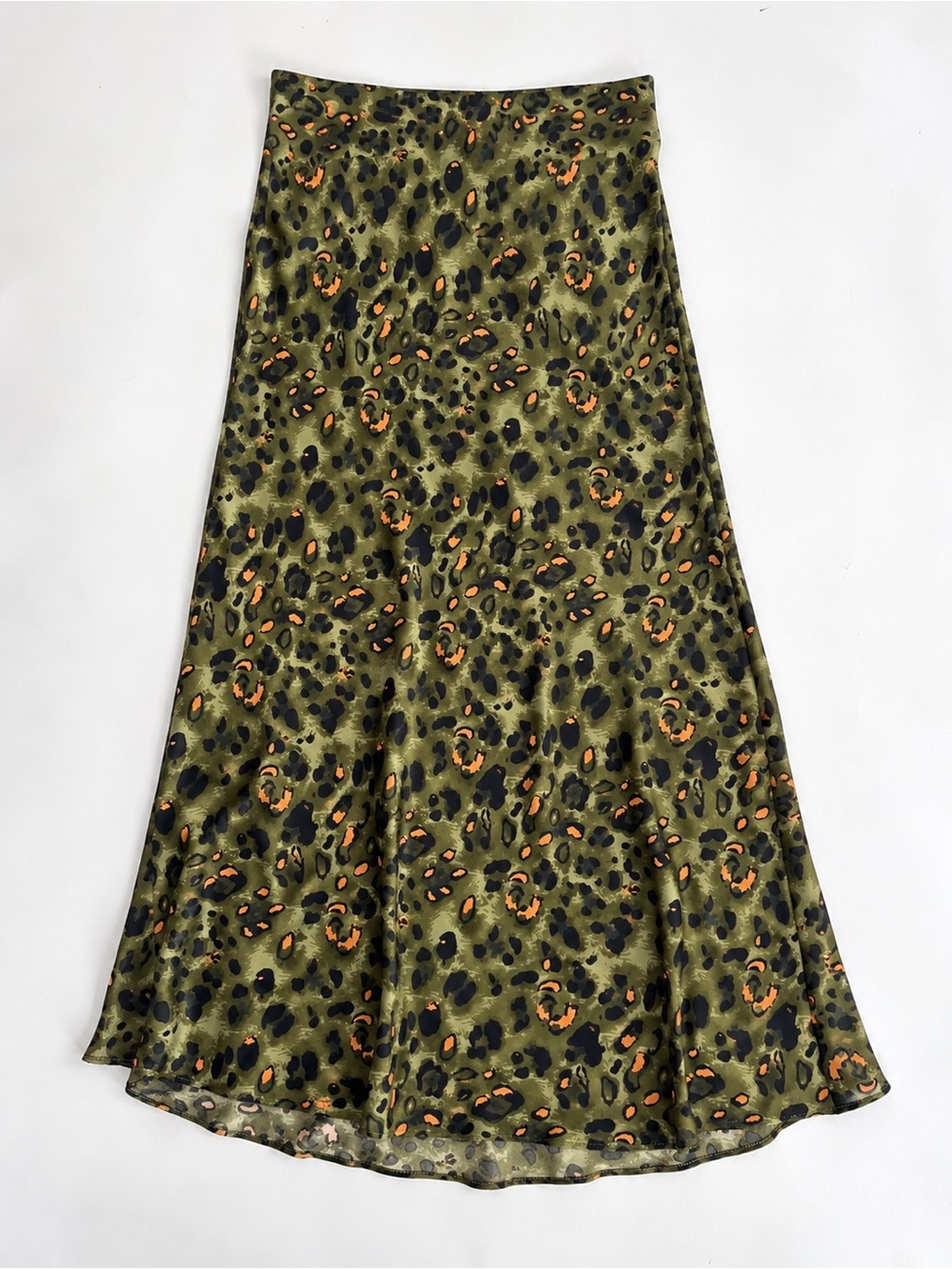 Nasty Gal Olive Green Leopard Print Satin Midi Drop Skirt Size 4 - Picture 3 of 6